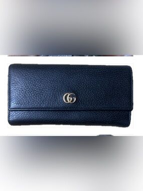 Gucci Marmont Black Leather GG Logo Continental Wallet